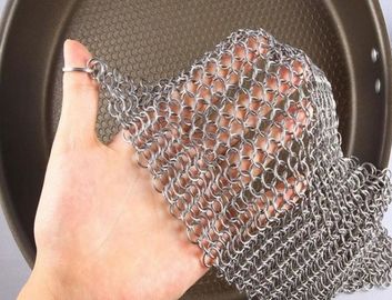 SUS 304 Stainless Steel Chainmail Scrubber Food Grade Round / Rectangle Shape
